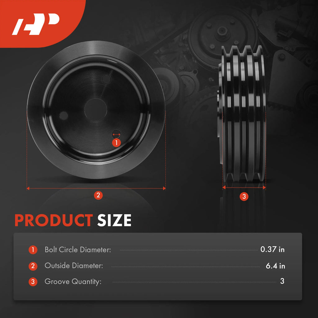 Black Aluminum Triple Groove Crankshaft Pulley for Chevy V8 (BBC)