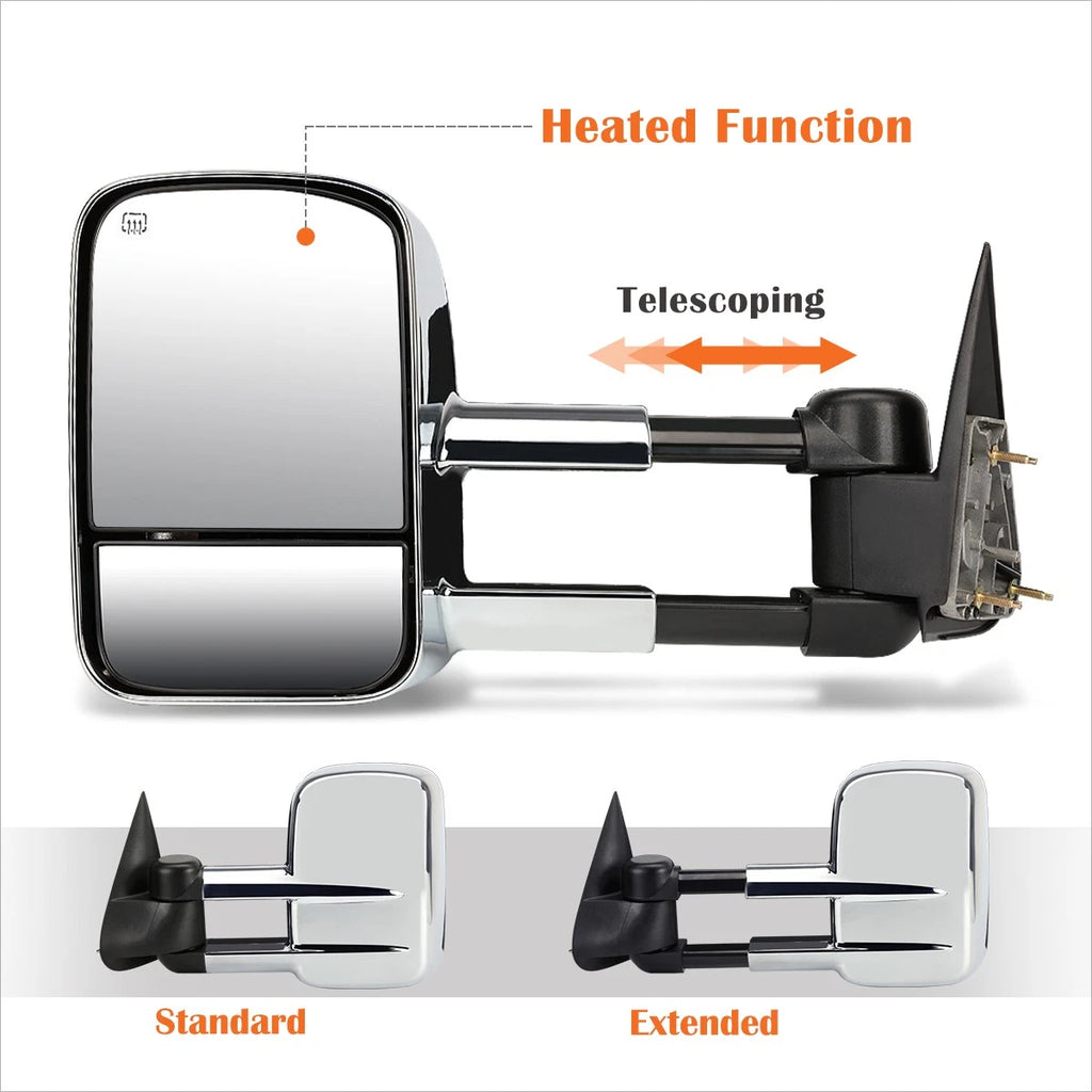 Set of 2 Power Heated Chrome Side Towing Mirrors for Chevy Silverado/GMC Sierra (2003–2006)