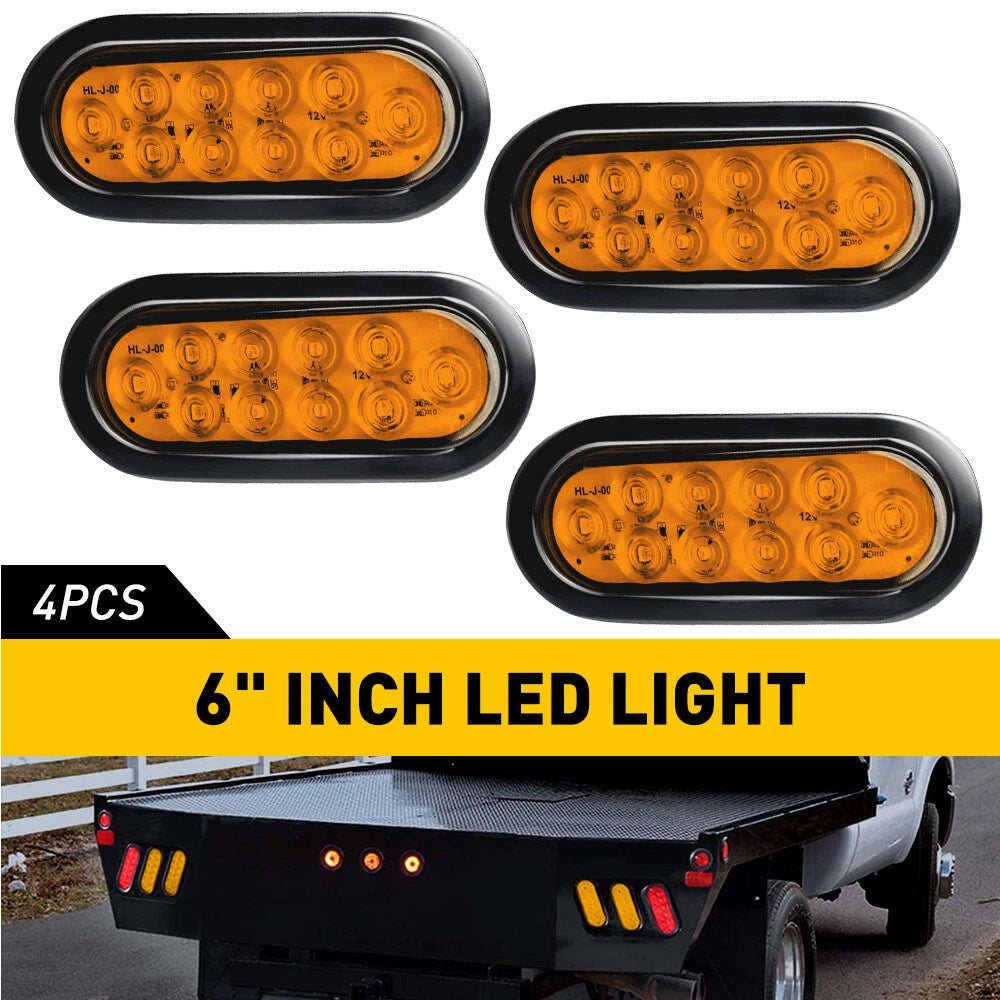 Set of 4 Amber Oval LED Trailer Truck Lights for Universal Use