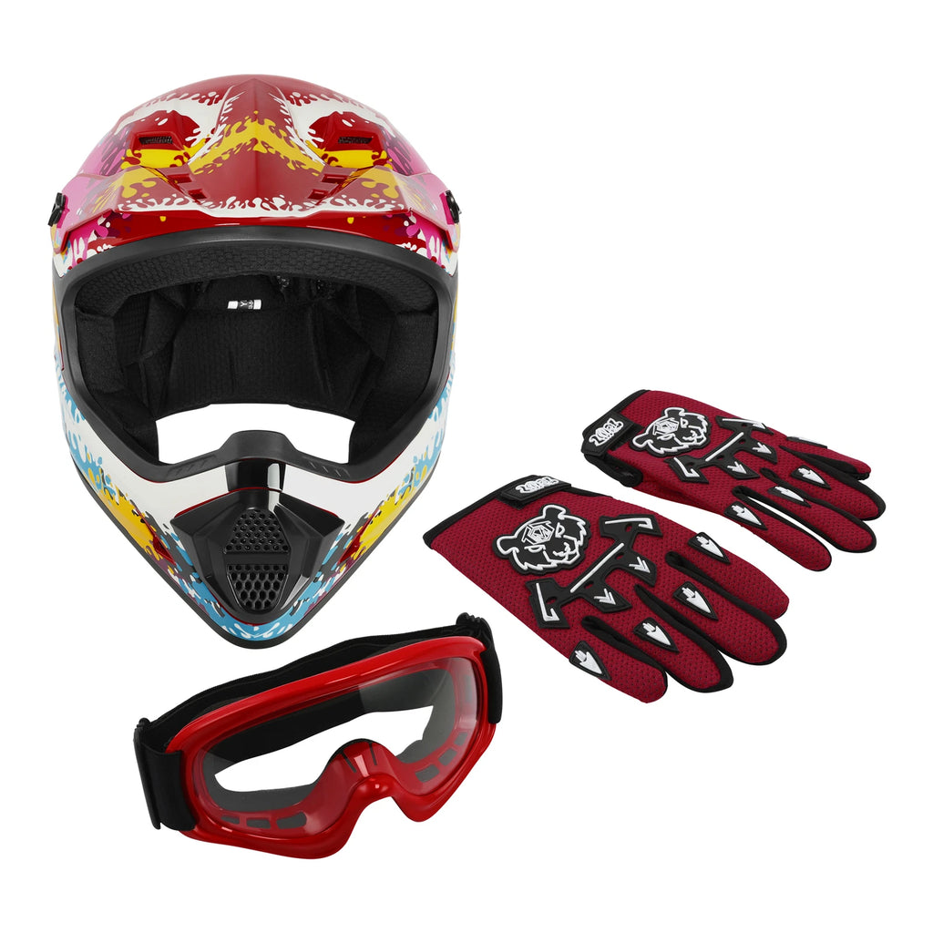 Youth Full Face Motocross Helmet for Kids (S/M/L/XL) with Goggles & Gloves