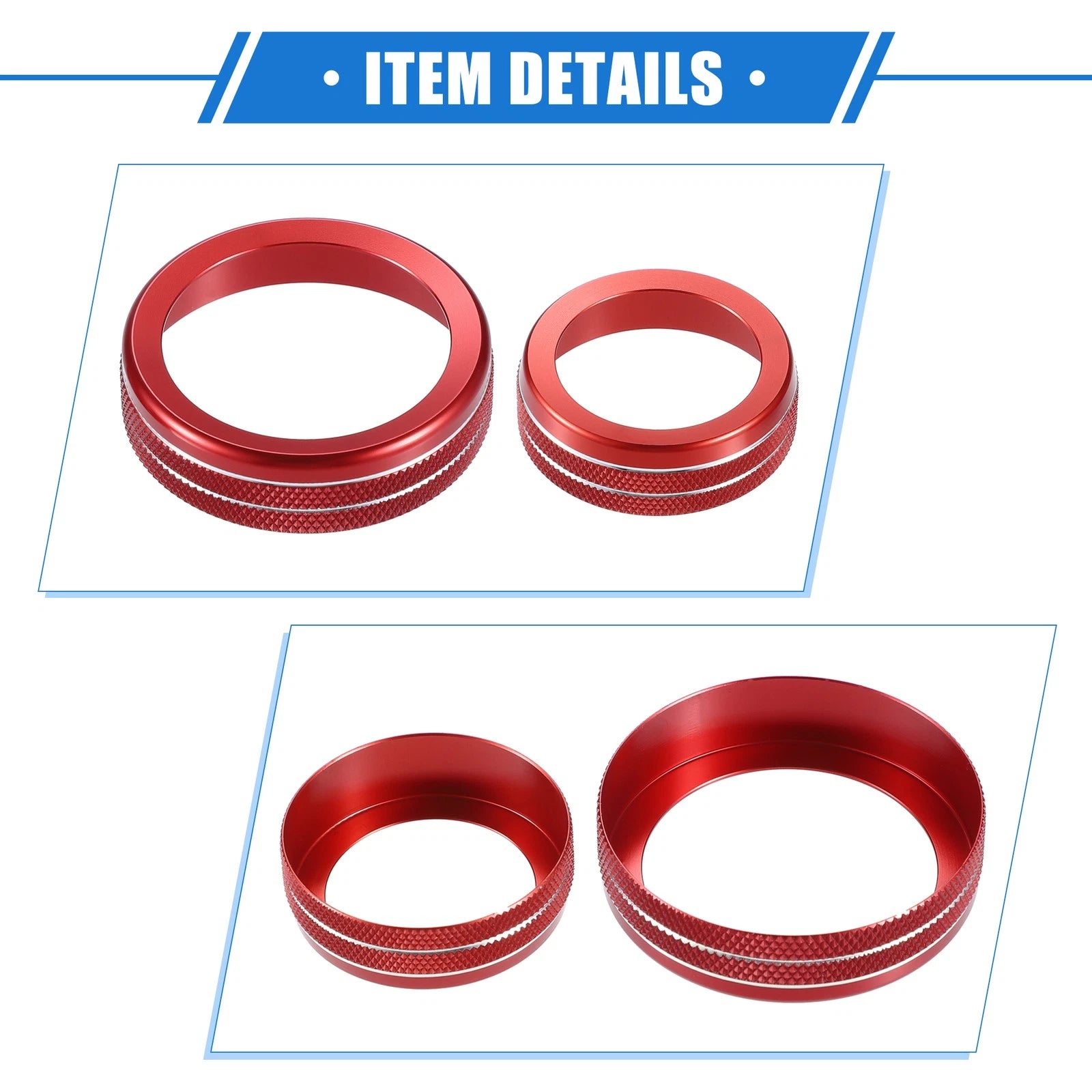 Set of 4 AC Audio Volume Tune Switch Knob Ring Covers for Ford F150 (2021–2023) Red