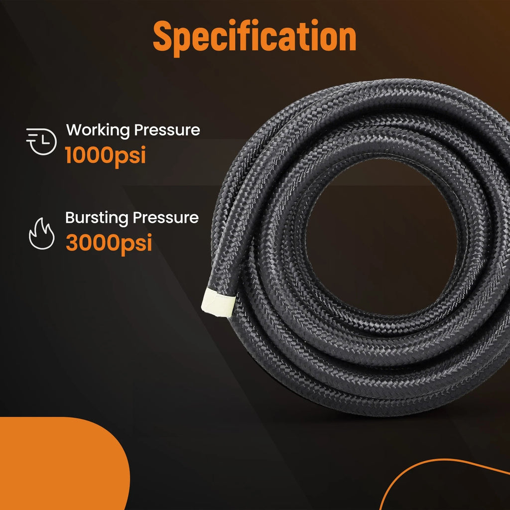 AN8 -8AN Nylon Steel Braided Oil Fuel Line Hose End Fitting Kit for Universal (16FT)