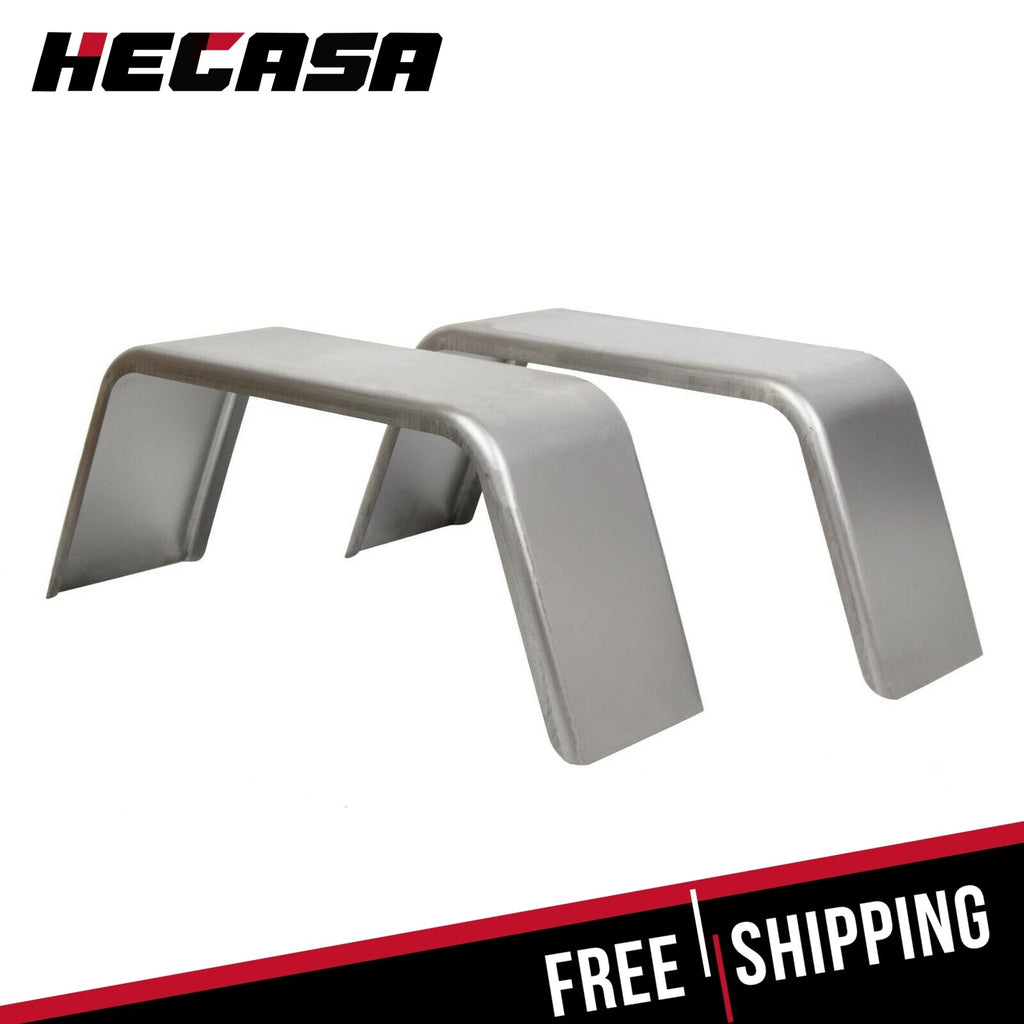 Pair of Square Silver Steel Cargo Trailer Fenders for Single Axle (14"-16")