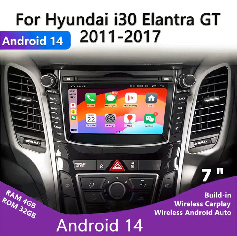 7" Stereo Radio GPS Navi Head Unit for Hyundai I30 Elantra GT (2011-2017)