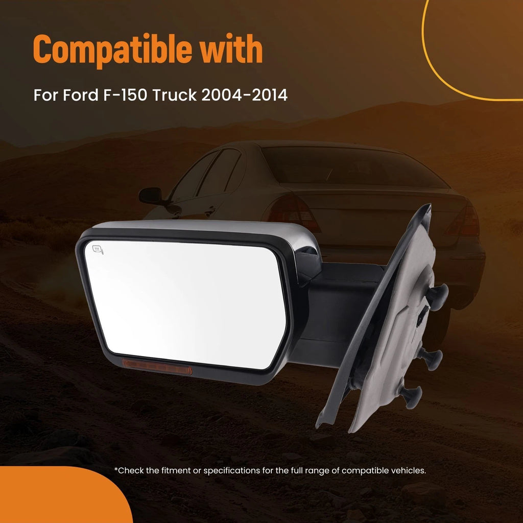 Left Side View Mirror for Ford F-150 (2004–2014) Chrome Power Heated