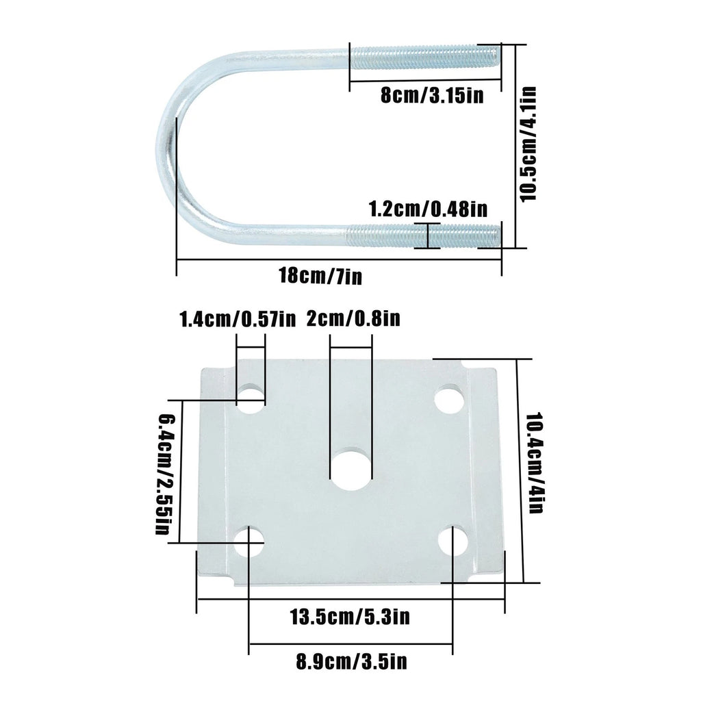 U Bolt Kit for 5200-7000 lb Trailer Axle (3" Round, 7" Long)