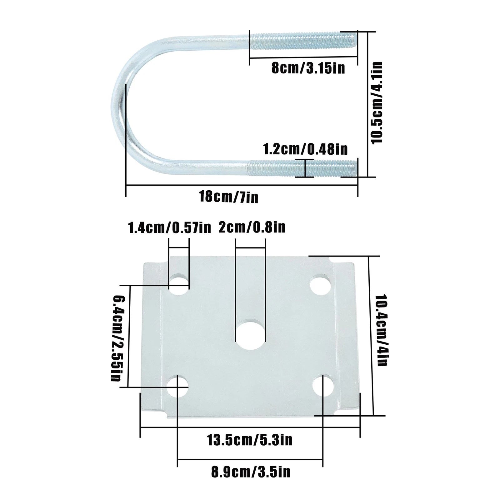 U Bolt Kit for 5200-7000 lb Trailer Axle (3" Round, 7" Long)