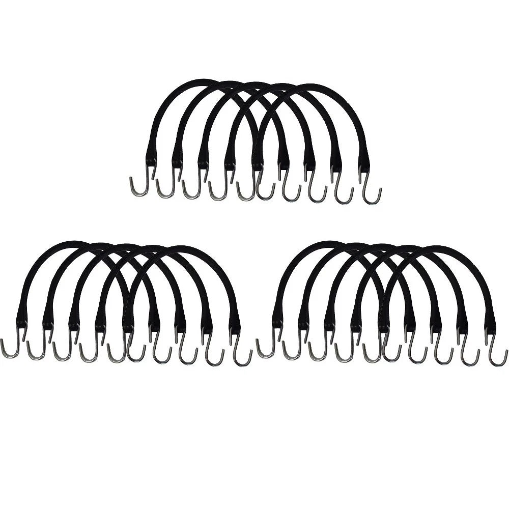 Set of 15 HD 15" Natural Rubber Bungee Straps w/ S-Hooks for Trailer Truck