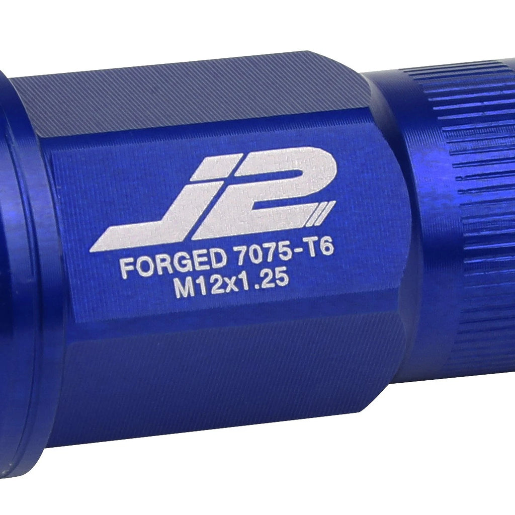 Set of 20 J2 7075 Forged Aluminum M12x1.25 Open-End Lug Nuts with Adapter Blue