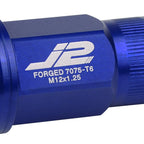 Set of 20 J2 7075 Forged Aluminum M12x1.25 Open-End Lug Nuts with Adapter Blue