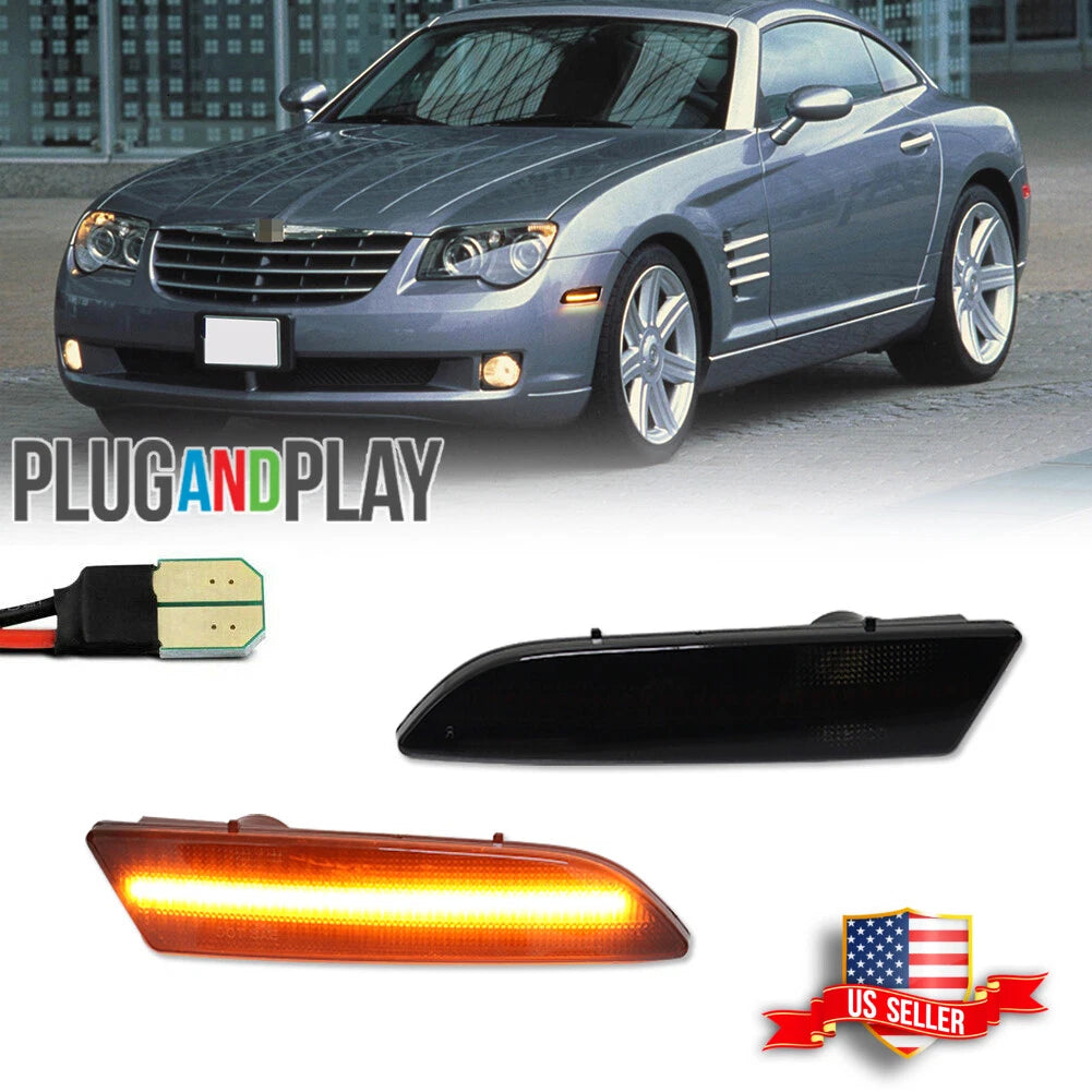 Full Amber LED Smoked Front Side Marker Lights for Chrysler Crossfire (2004–2008)