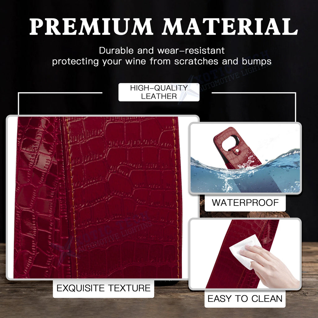 Red Crocodile Grain Leather Wine Carrier Tote Bag for Party