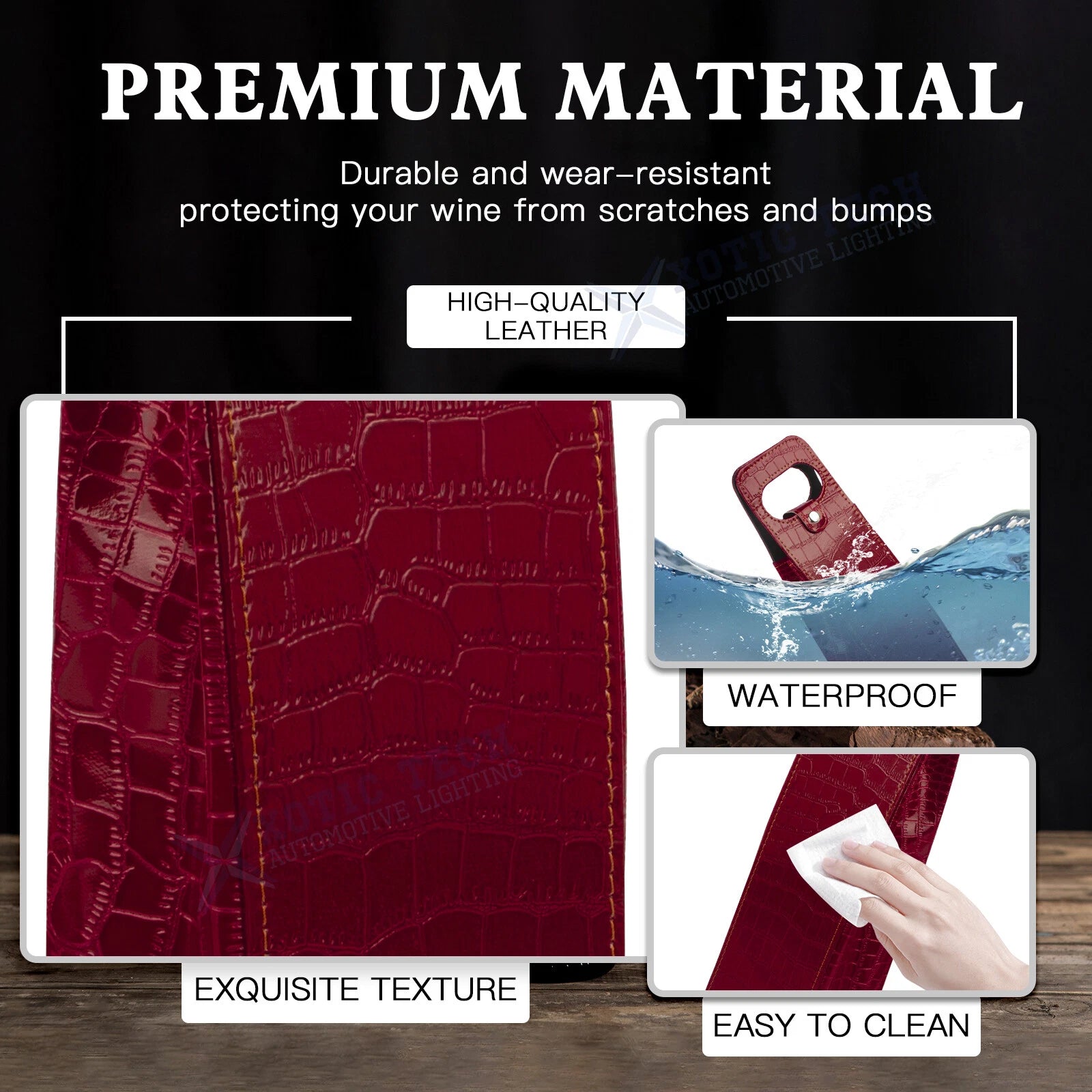 Red Crocodile Grain Leather Wine Carrier Tote Bag for Party