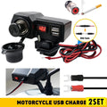2X Motorcycle Handlebar Socket Dual USB Voltmeter Cigarette Lighter 12V