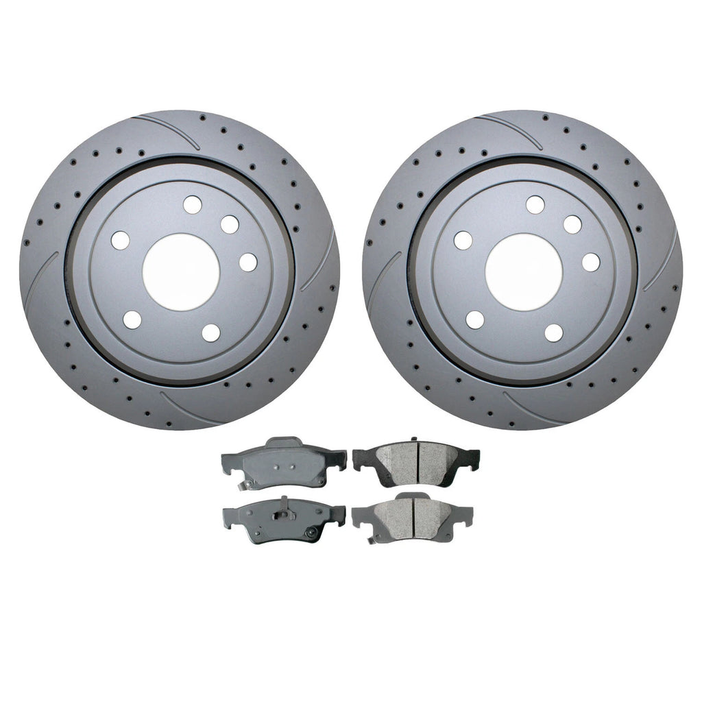 Rear Brake Kit with Drilled Slotted 330mm Rotors & Akebono Pads for Dodge Jeep
