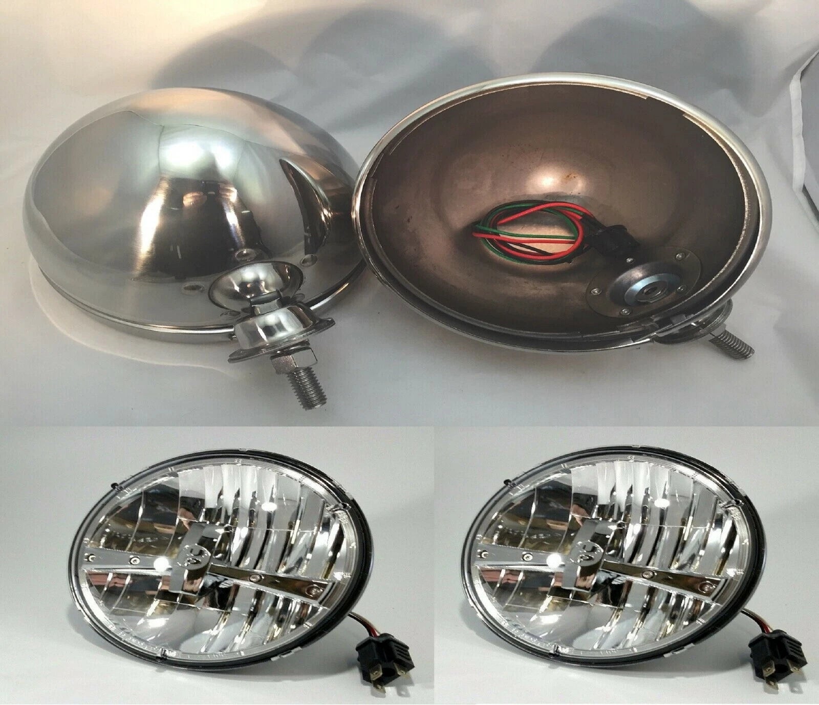 Headlight Bucket Pair Stainless Dual Function LED for Chevy Silverado (2014–2018)