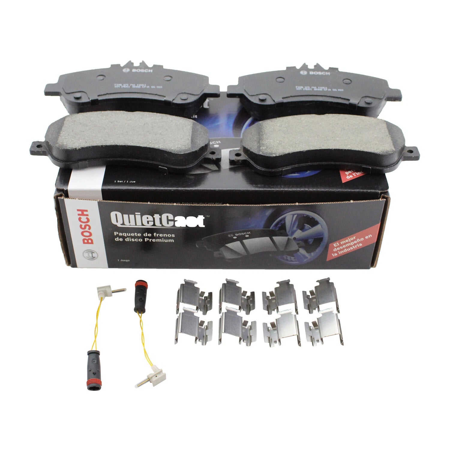 Set of 4 Bosch QuietCast Front Ceramic Brake Pads & Sensor for MB W204 (2009–2016)