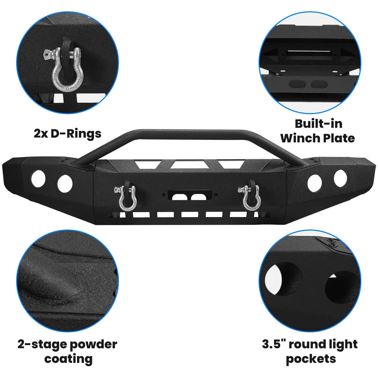 Off-Road Steel Front Bumper with Winch Plate & D-Rings for Toyota Tundra (2014–2021)