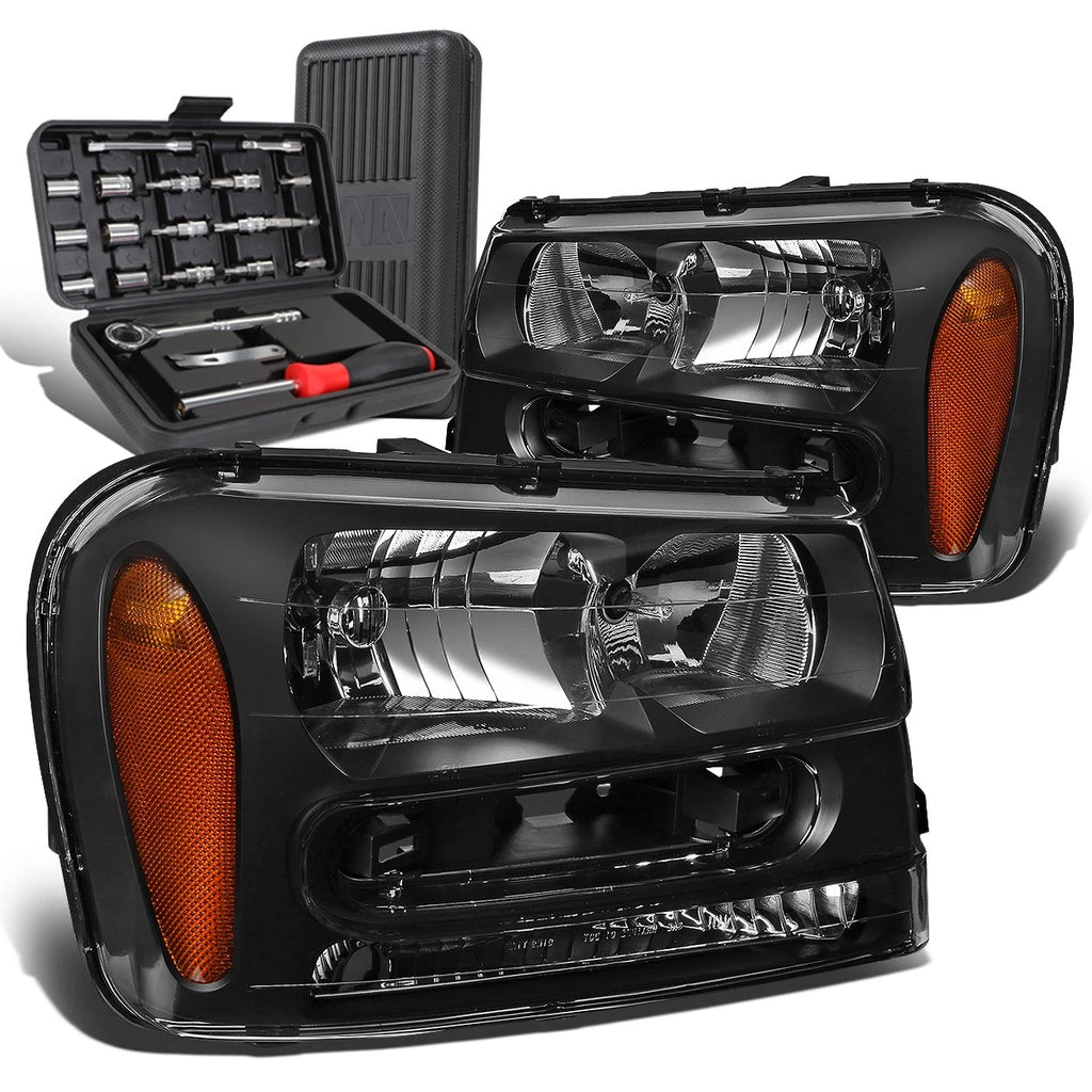 Pair of Black/Amber Signal Headlight Lamps for Chevy Trailblazer (2002–2009)