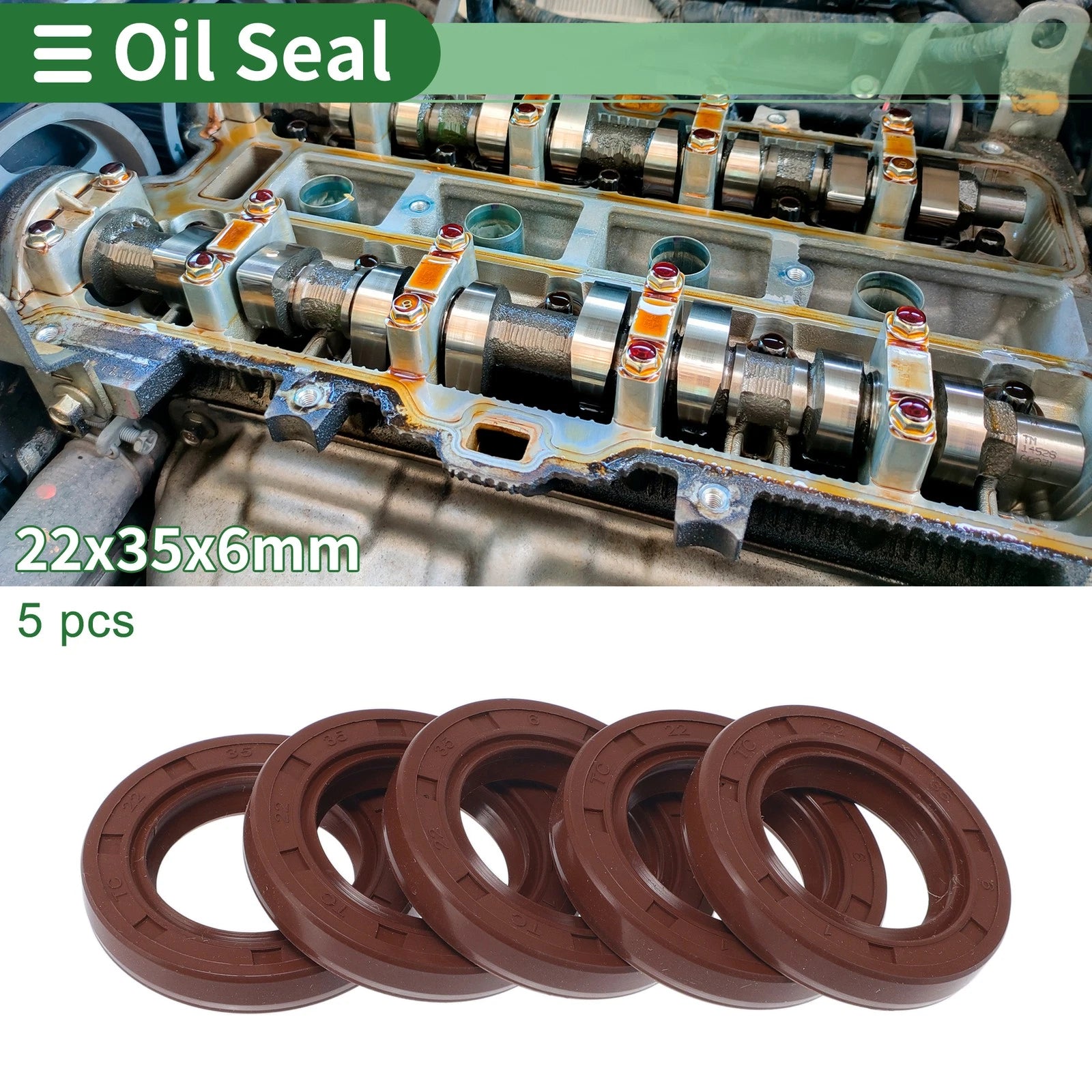 Set of 5 Oil Seal Rotary Shaft Seal FKM Rubber 22x35x6mm