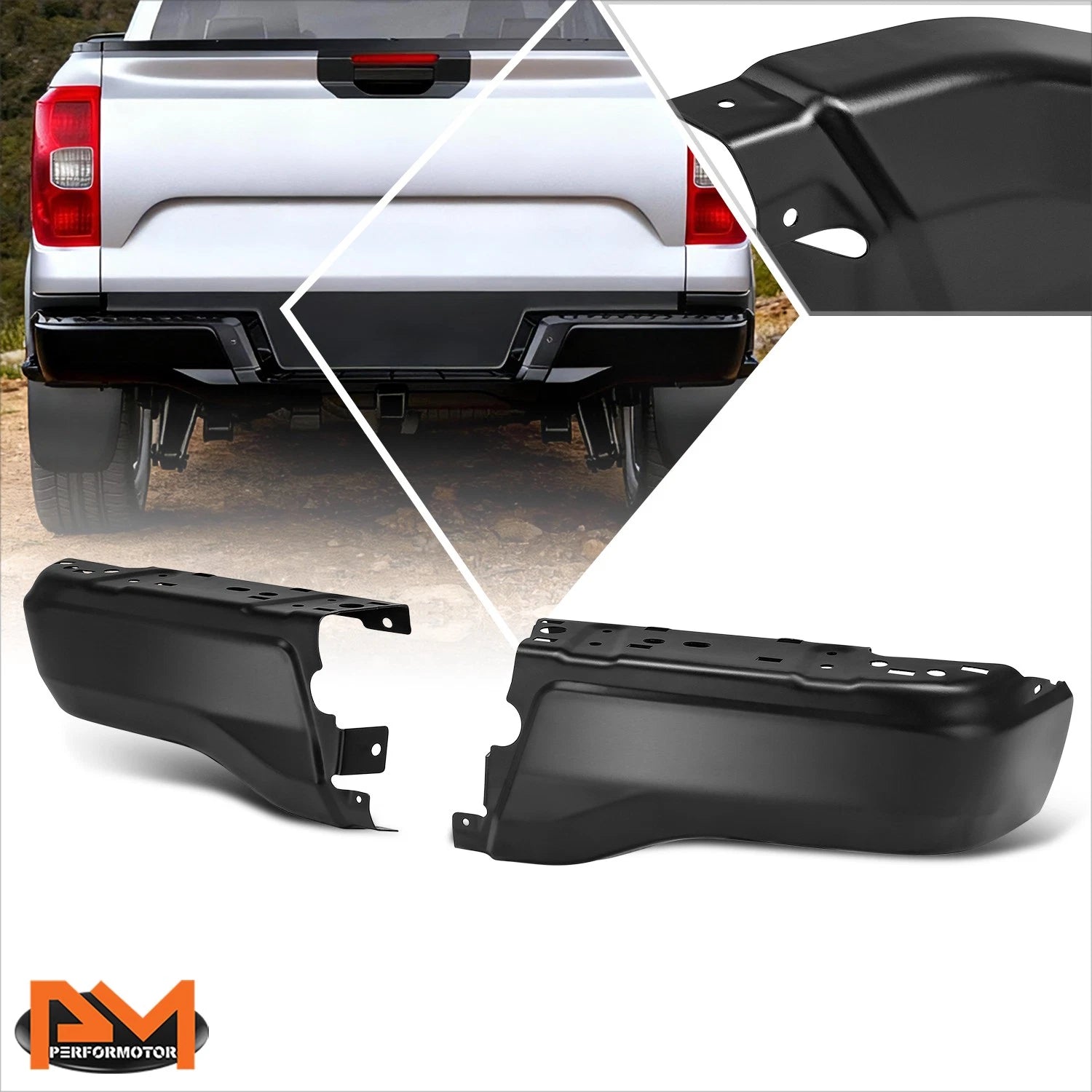 Steel Rear Bumper End Caps for Ford Ranger (2019–2023) - Black