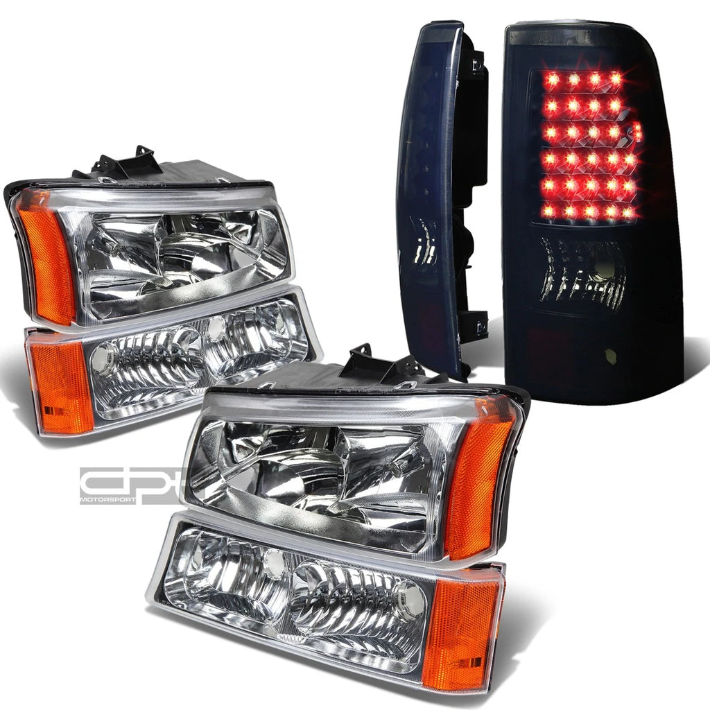 Chrome Headlight & Black Smoked LED Tail Light Kit for Silverado (2003–2007)