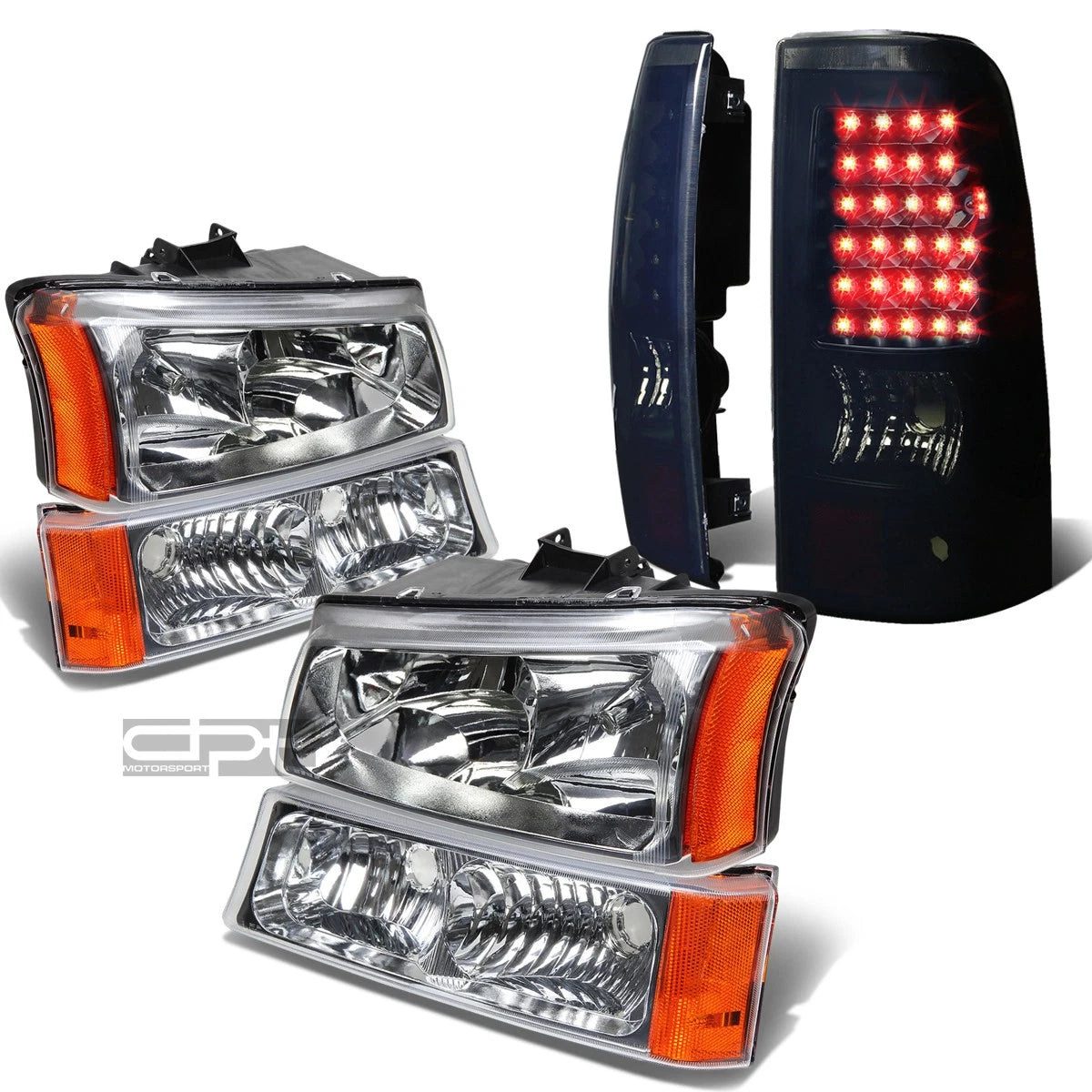 Chrome Headlight & Black Smoked LED Tail Light Kit for Silverado (2003–2007)