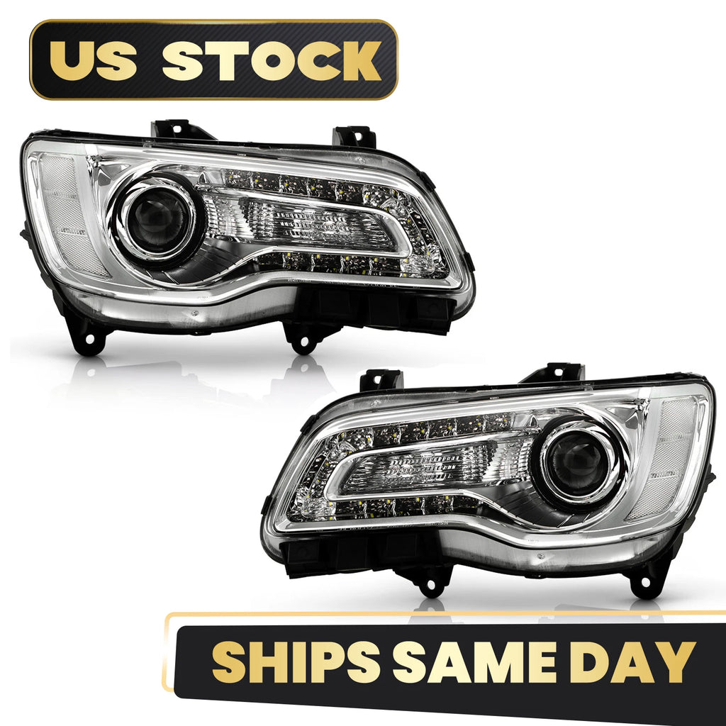 Chrome Halogen Headlight Pair w/ LED DRL for Chrysler 300 (2015–2023)