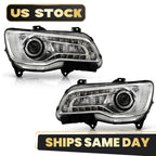 Chrome Halogen Headlight Pair w/ LED DRL for Chrysler 300 (2015–2023)