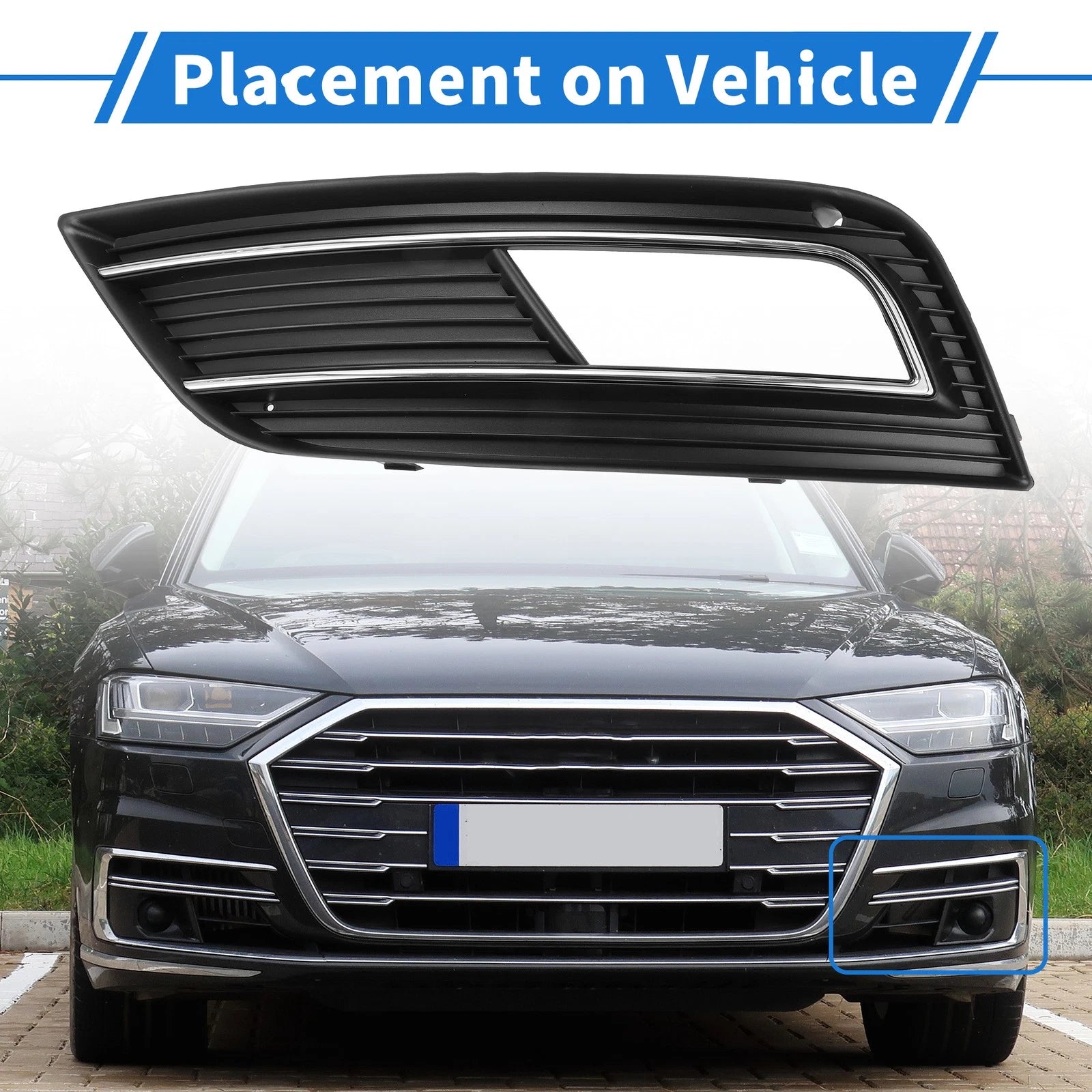 1pc Front Left Fog Light Grill for Audi A4 S4 (2013–2015) No. 8KD807681B ABS