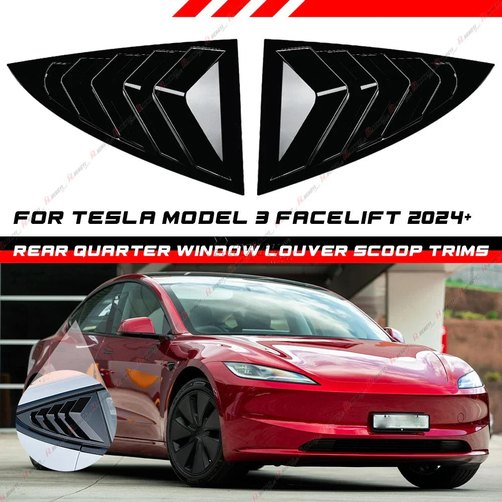 Gloss Black Rear Window Louver Shutter Cover Trim for Tesla Model 3