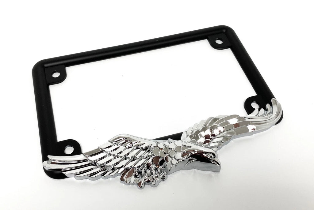 Metal License Plate Frame Black Chrome American Eagle for Harley Touring (1996–2023)