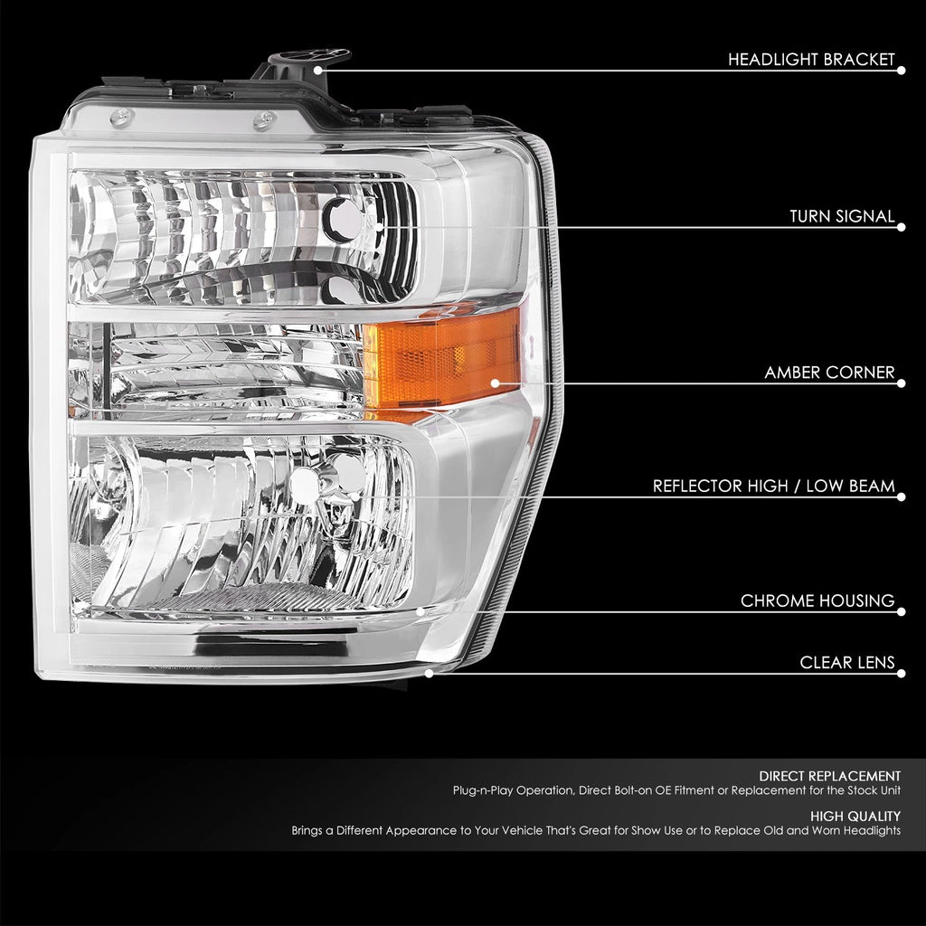 OE Style Chrome/Clear Headlight for Ford E150-E750 (2008–2021) - Driver Left