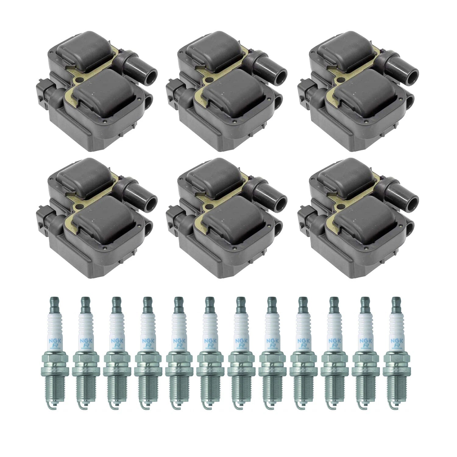 Set of 2 Ignition Coils & 12 Spark Plugs for Mercedes C240 C280 E320 ML320 (1998–2005)