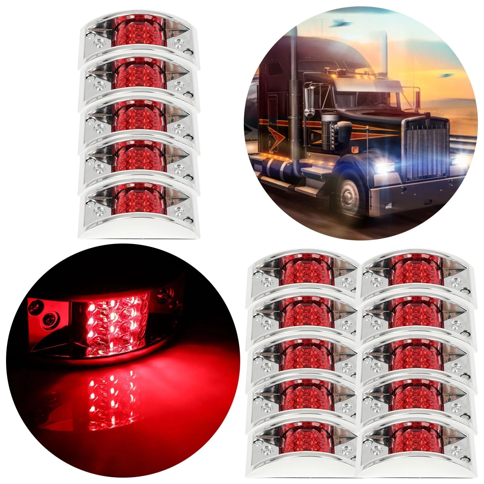 15X 5 Inch LED Red Side Marker Lights for Pickup Lorry Boat Van (Fits All)