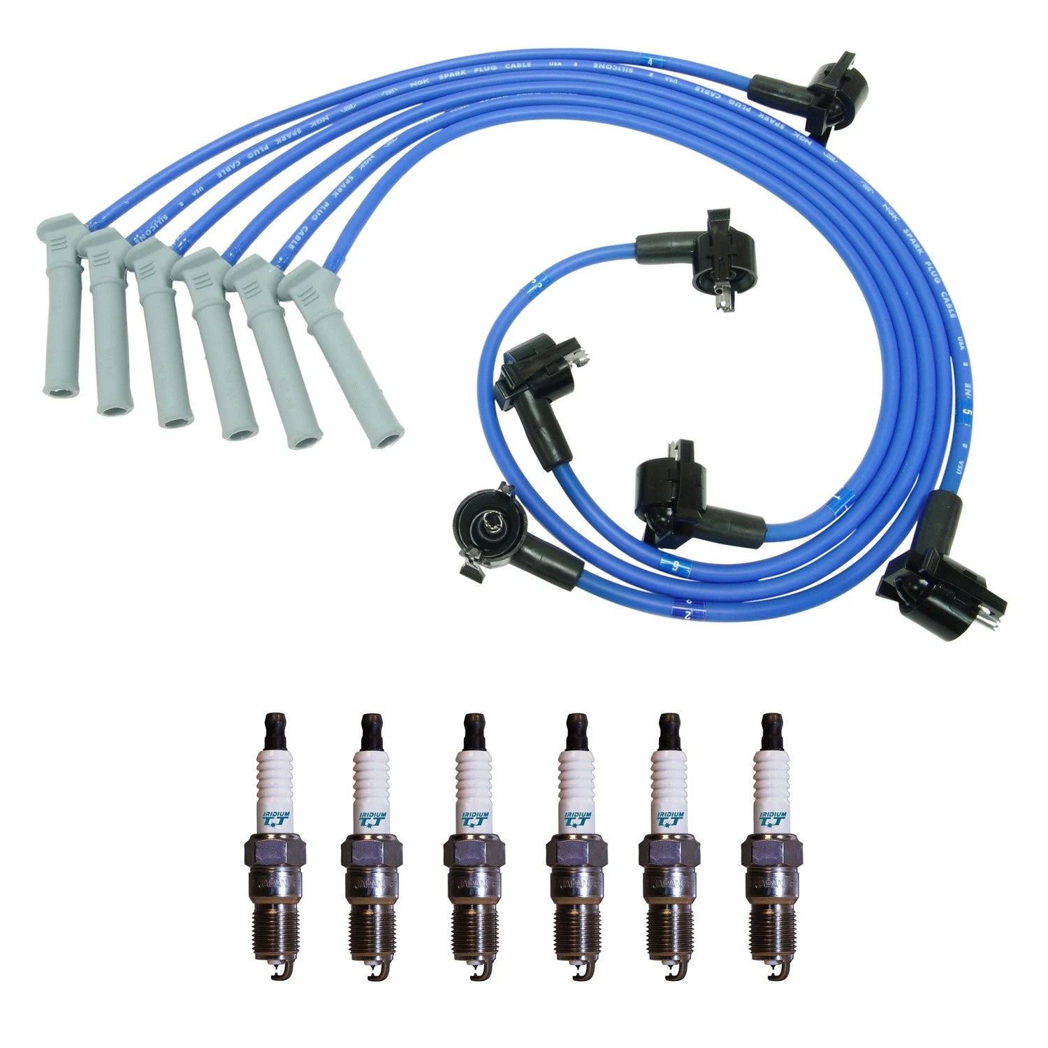 NGK 8mm Wire Set & Denso Iridium Spark Plug Kit for Explorer Mountaineer (2002–2005)