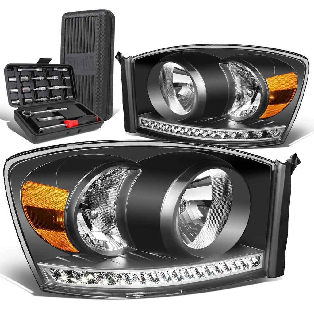 LED DRL Black Housing Amber Side Headlights for Ram Truck (2006–2009)