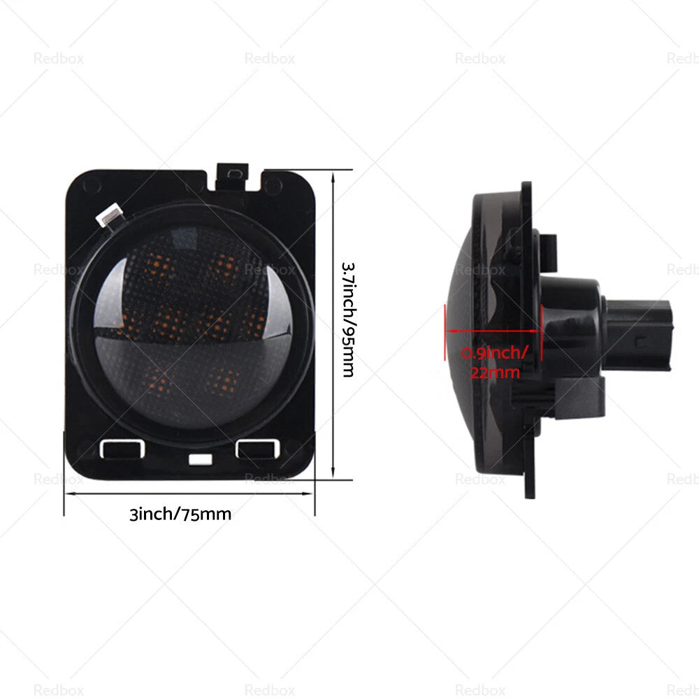 2X Front LED Side Marker Light Smoke for Jeep Wrangler JK (2007–2018)