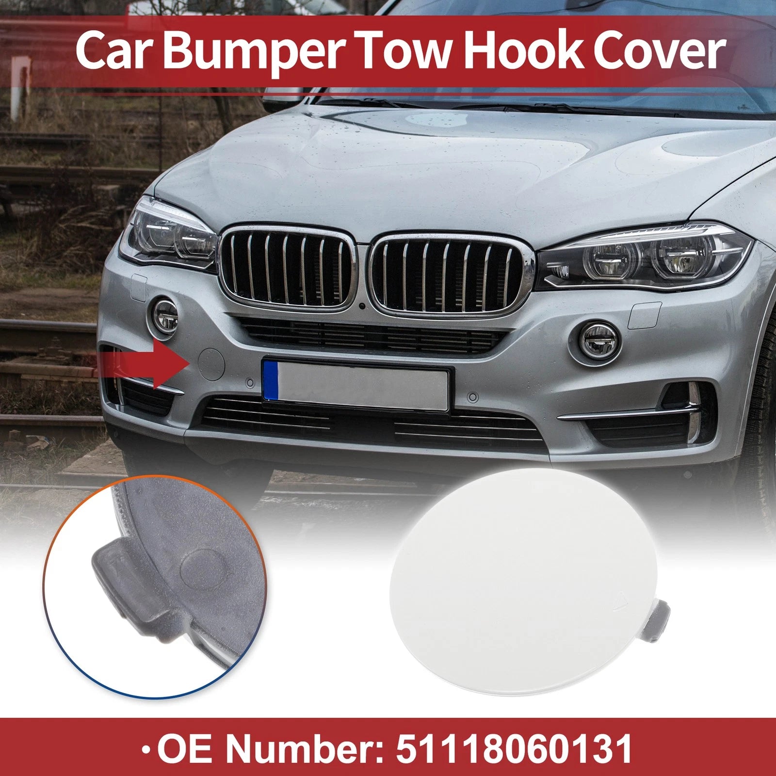 Front Bumper Tow Hook Cover for BMW X5 F15 (2014–2018) No. 51118060131 White