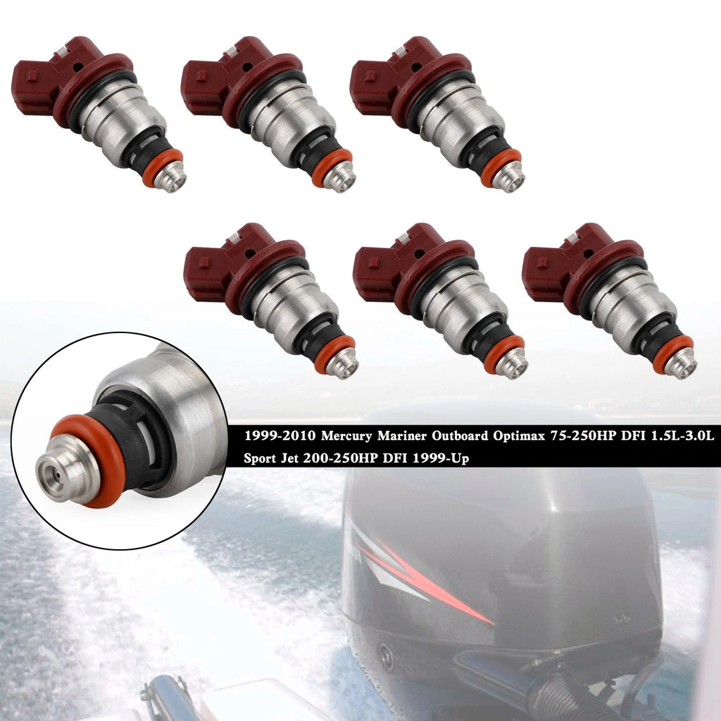 Set of 6 Fuel Injectors 37001 for Mercury Outboard Mariner (75-225)
