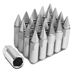 20x M12x1.5 90mm Tall Silver Aluminum Spike Cap Lug Nuts + Adapter
