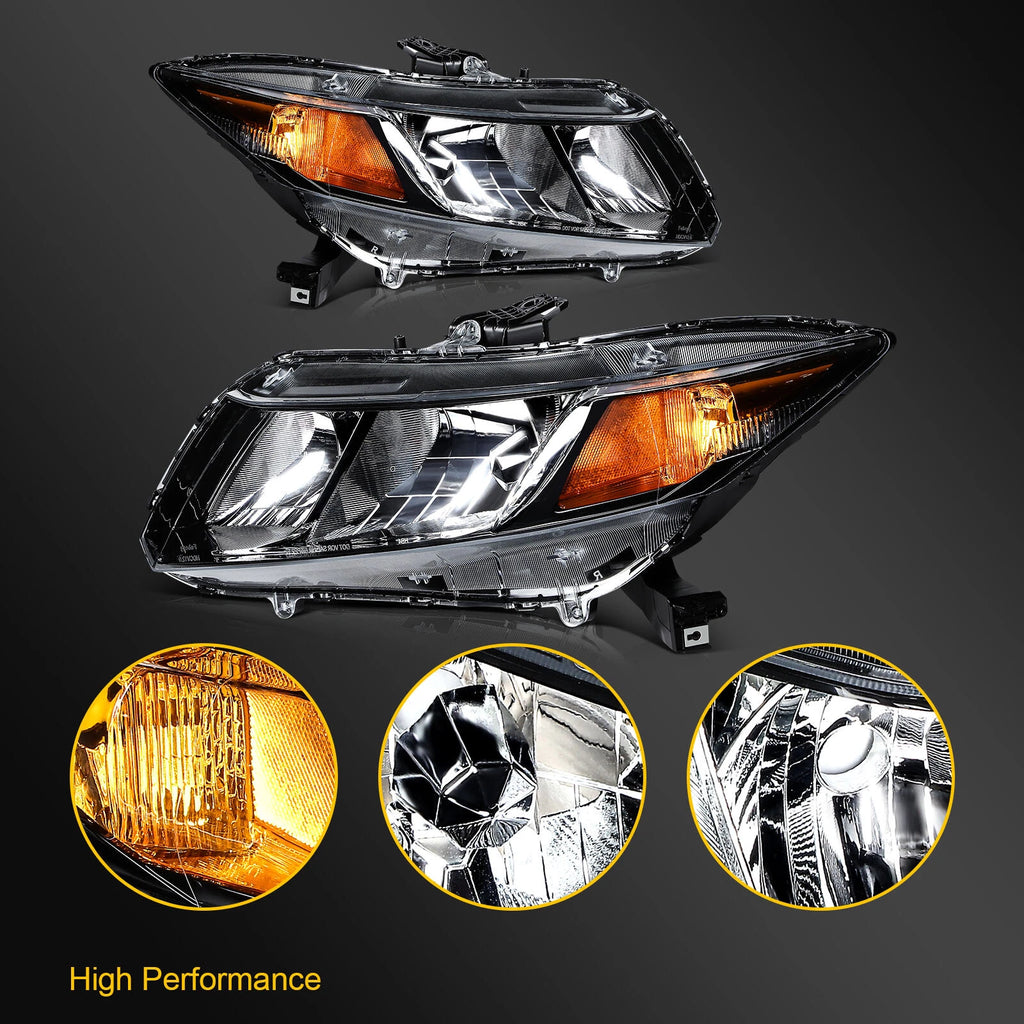 Headlight Assembly for Honda Civic 2Dr, 4Dr (2012–2015) Black Housing