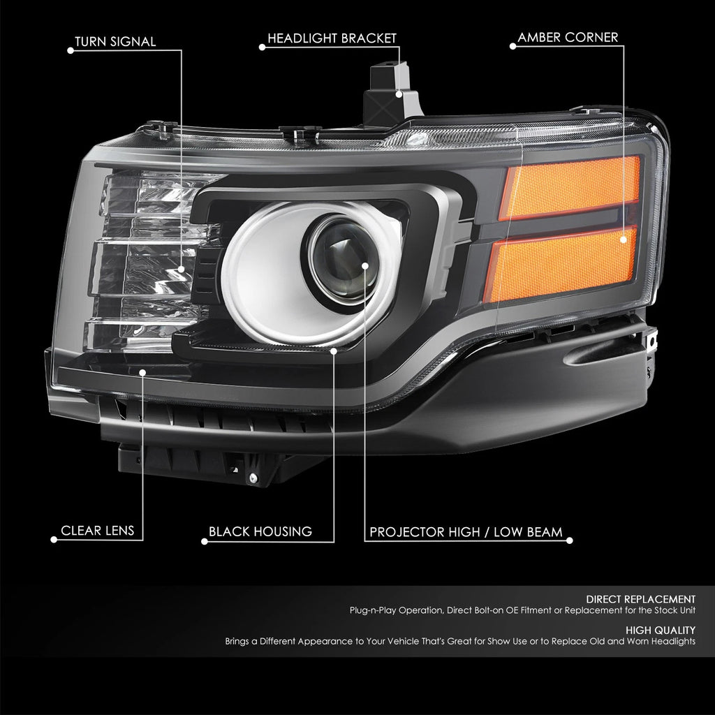 Driver Left Projector Headlight for Ford Flex (2011–2012) - Black Housing, Amber Corner