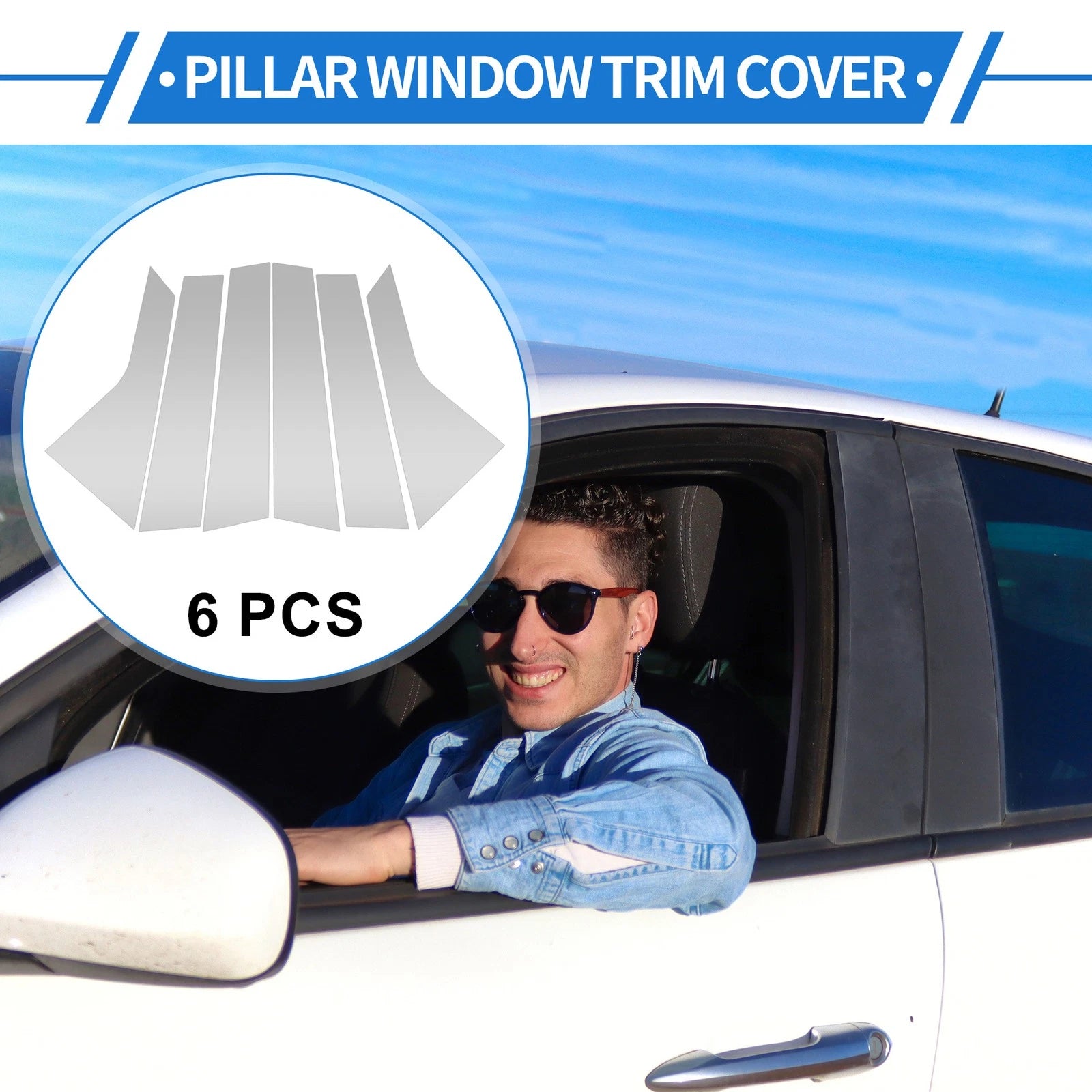 6 Pcs Door Pillar Window Trim for Hyundai Elantra (2021–2023) Silver Tone