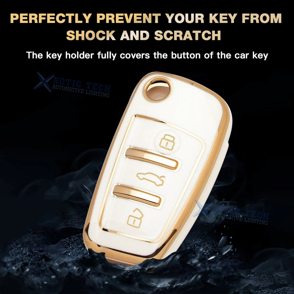 TPU Full Seal Flip Remote Key Fob Case with Keychain for Audi (2010-2024)