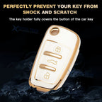 TPU Full Seal Flip Remote Key Fob Case with Keychain for Audi (2010-2024)