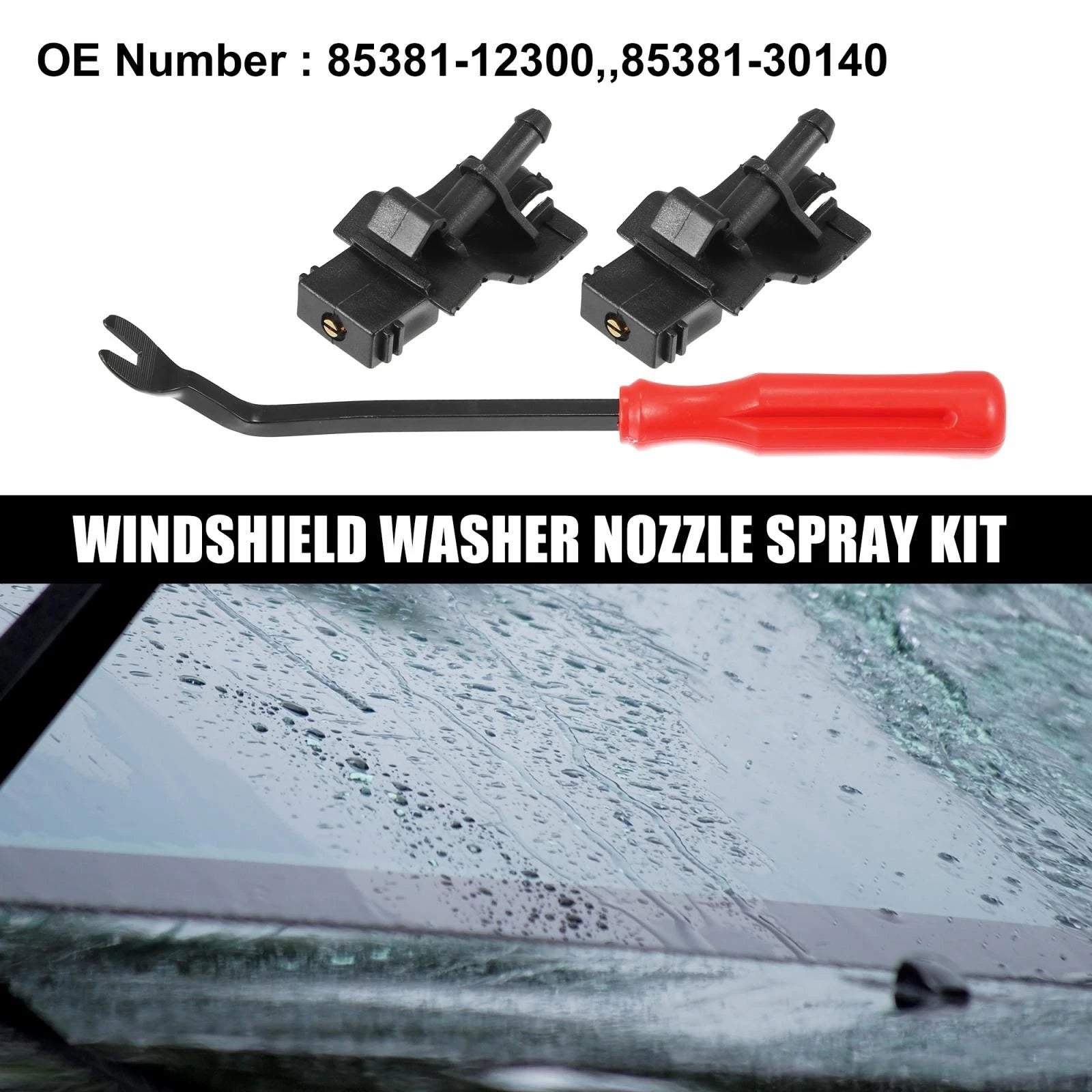 3X Front Windshield Washer Nozzle Kit 85381-12300 for Toyota 4Runner (2010–2017)