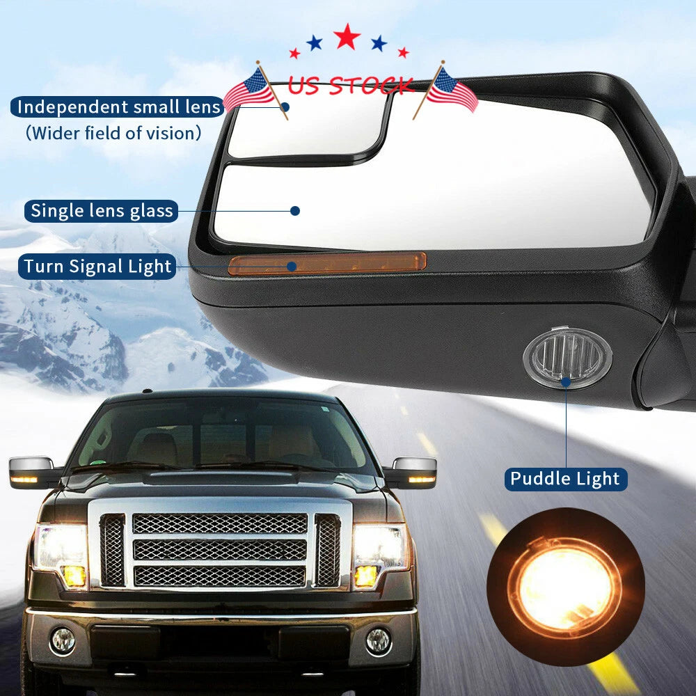 Chrome Power Heated Mirrors with Turn Signal for Ford F-150 (2004–2014)