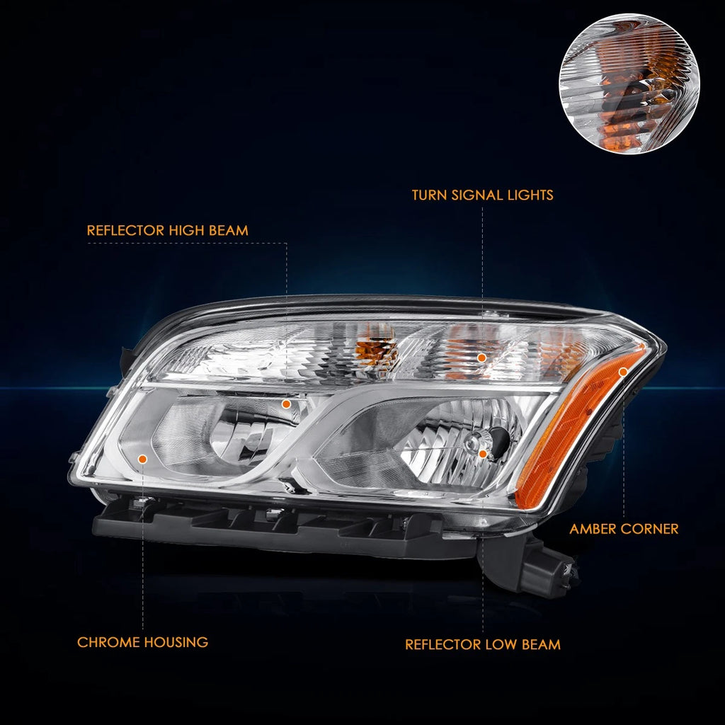 Left Side Headlight for Chevy Trax (2015–2016) OE Style Chrome Housing Amber Corner