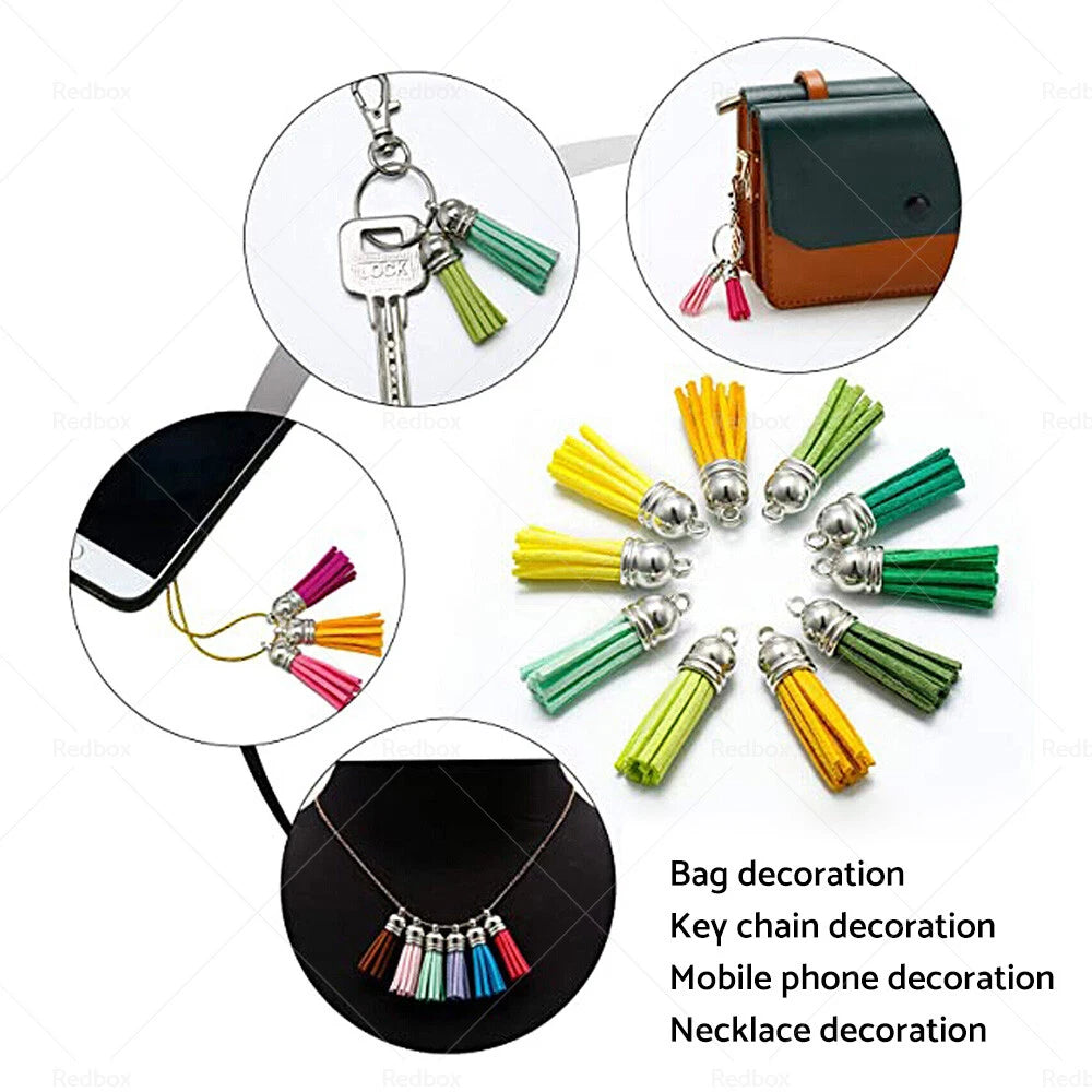 100PCS Leather Tassel Key Chain Rings for Crafts Jewelry Making